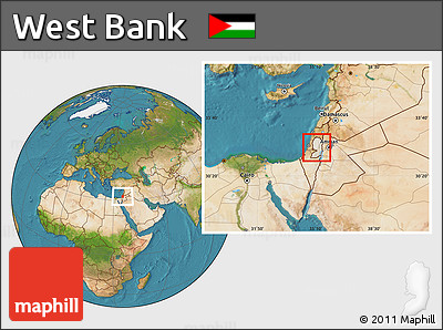 Shaded Relief Location Map of West Bank, satellite outside