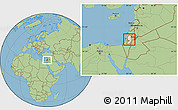 Shaded Relief Location Map of West Bank, savanna style outside