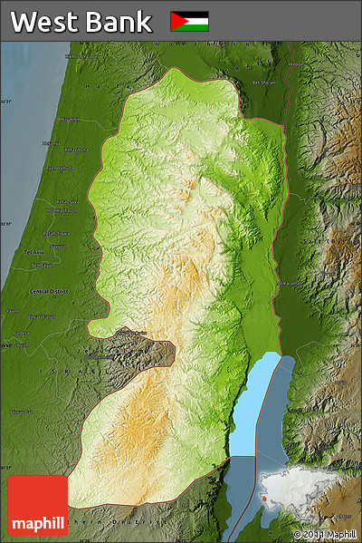 Physical Map of West Bank, darken