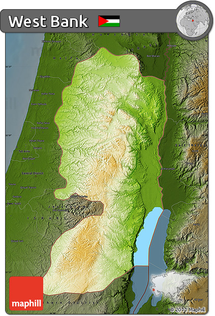 Physical Map of West Bank, darken