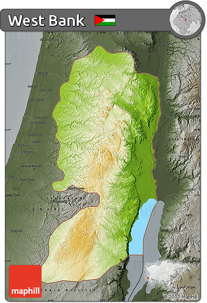 Physical Map of West Bank, darken, semi-desaturated