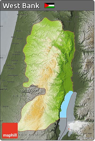 Physical Map of West Bank, darken, semi-desaturated