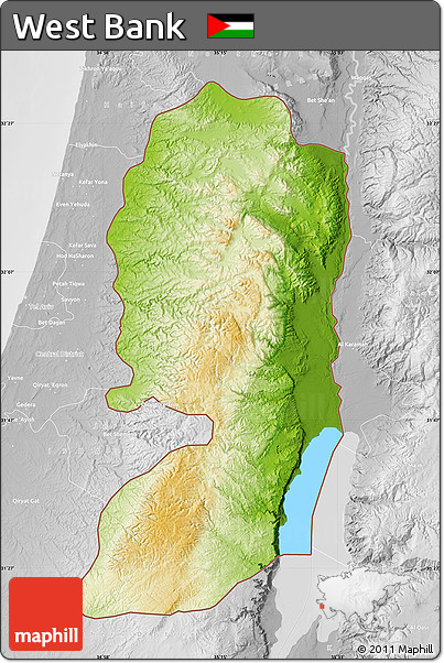 Physical Map of West Bank, lighten, desaturated