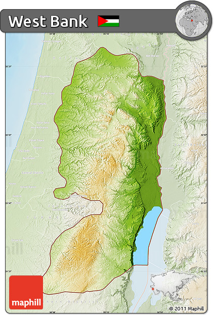 Physical Map of West Bank, lighten, land only