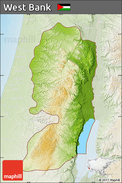 Physical Map of West Bank, lighten, land only