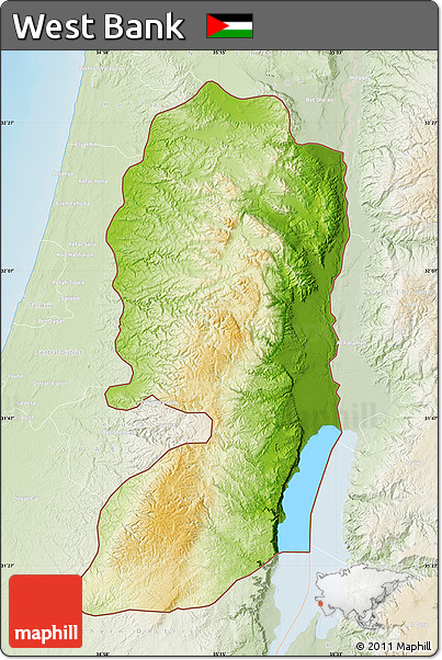 Physical Map of West Bank, lighten, land only