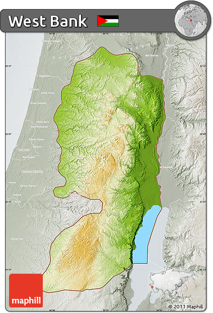 Physical Map of West Bank, lighten, semi-desaturated