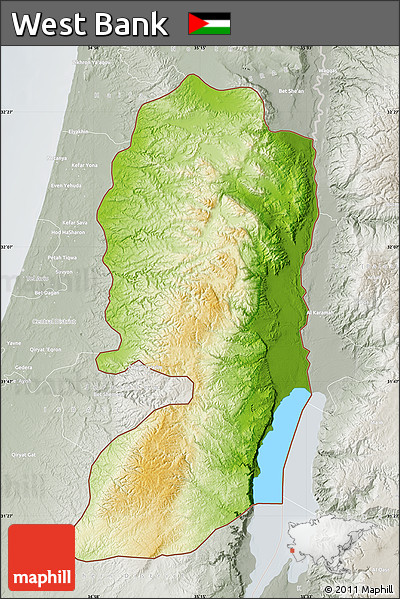 Physical Map of West Bank, lighten, semi-desaturated