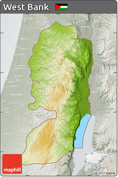Physical Map of West Bank, lighten, semi-desaturated