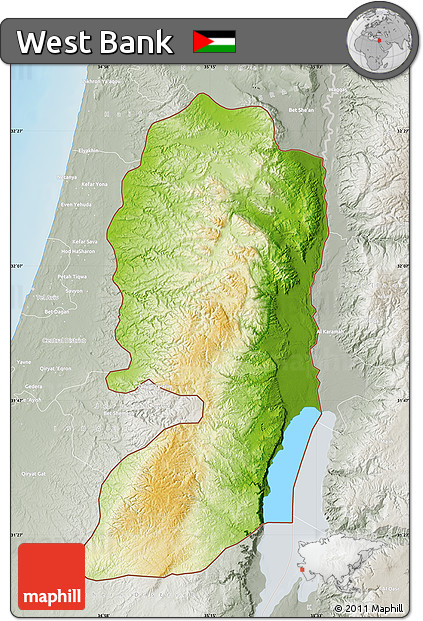 Physical Map of West Bank, lighten, semi-desaturated, land only