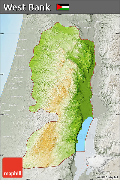 Physical Map of West Bank, lighten, semi-desaturated, land only