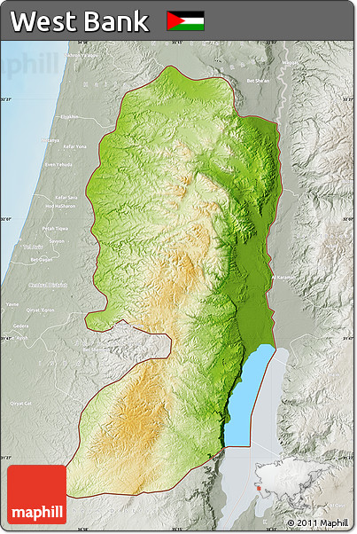 Physical Map of West Bank, lighten, semi-desaturated, land only