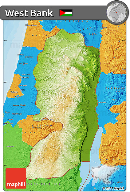 Physical Map of West Bank, political outside