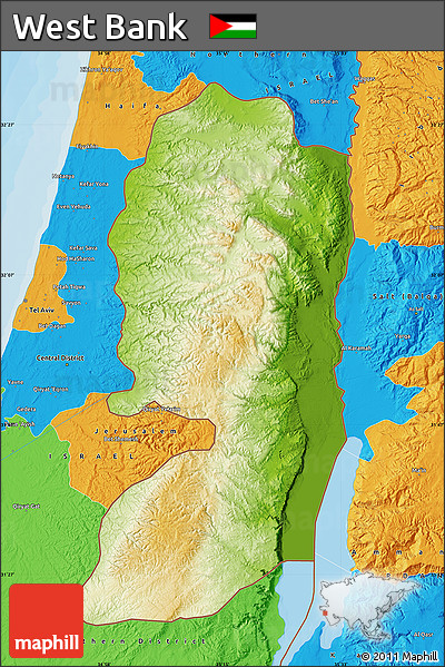 Physical Map of West Bank, political outside