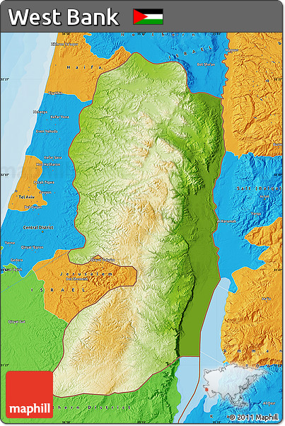 Physical Map of West Bank, political outside