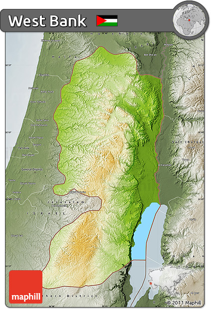 Physical Map of West Bank, semi-desaturated