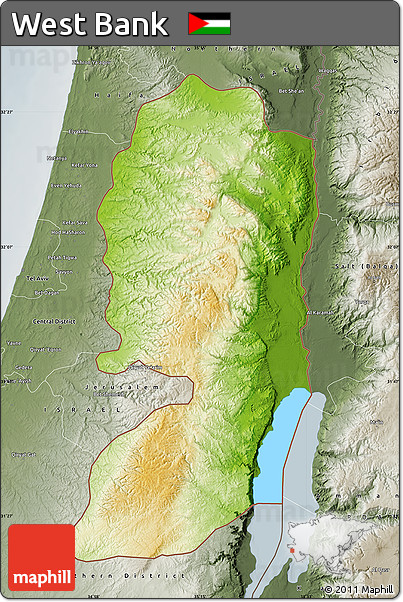 Physical Map of West Bank, semi-desaturated