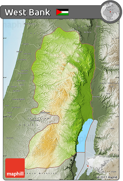 Physical Map of West Bank, semi-desaturated, land only
