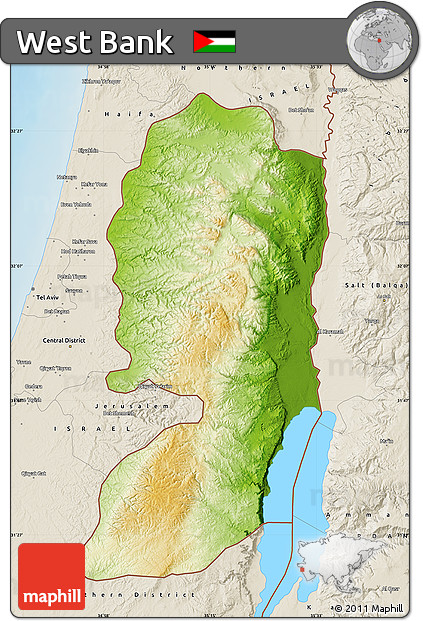 Physical Map of West Bank, shaded relief outside