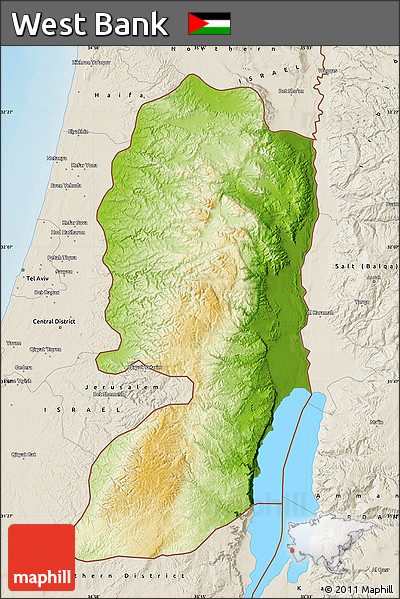 Physical Map of West Bank, shaded relief outside
