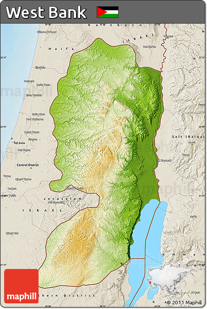 Physical Map of West Bank, shaded relief outside