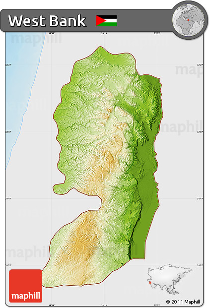 Physical Map of West Bank, single color outside
