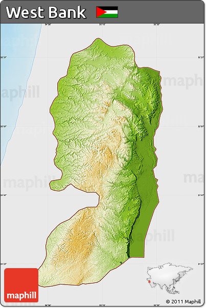 Physical Map of West Bank, single color outside