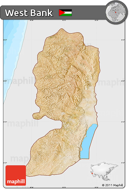 Satellite Map of West Bank, single color outside, bathymetry sea