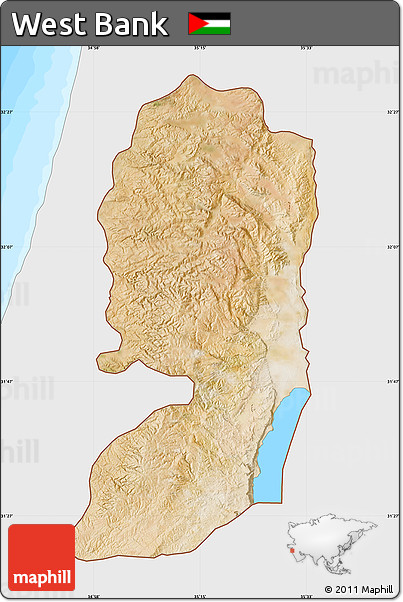 Satellite Map of West Bank, single color outside, bathymetry sea