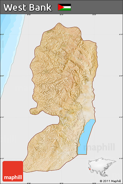 Satellite Map of West Bank, single color outside, bathymetry sea