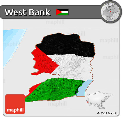 Flag Panoramic Map of West Bank, single color outside, bathymetry sea
