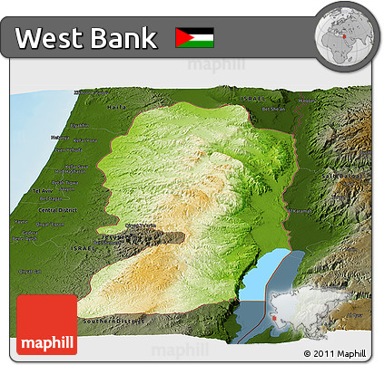 Physical Panoramic Map of West Bank, darken, land only