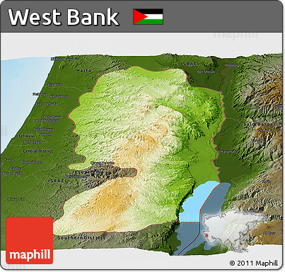 Physical Panoramic Map of West Bank, darken, land only
