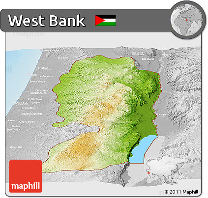 Physical Panoramic Map of West Bank, lighten, desaturated, land only