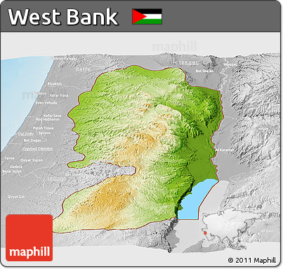 Physical Panoramic Map of West Bank, lighten, desaturated, land only