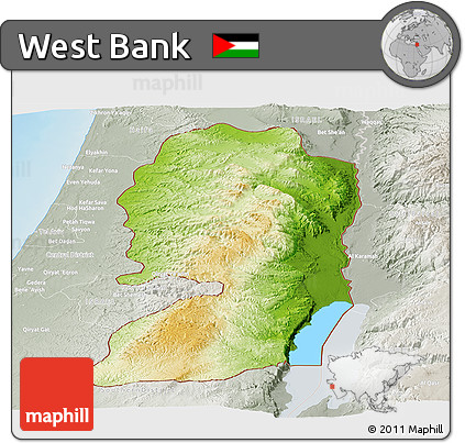 Physical Panoramic Map of West Bank, lighten, semi-desaturated, land only