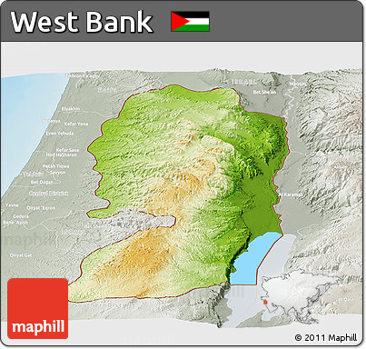 Physical Panoramic Map of West Bank, lighten, semi-desaturated, land only