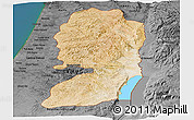 Satellite Panoramic Map of West Bank, darken, desaturated, land only