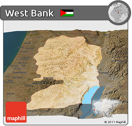 Satellite Panoramic Map of West Bank, darken