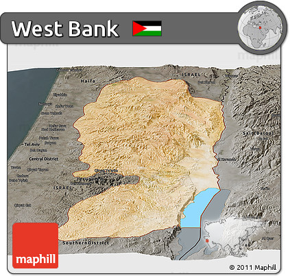 Satellite Panoramic Map of West Bank, darken, semi-desaturated