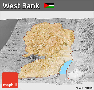Satellite Panoramic Map of West Bank, desaturated
