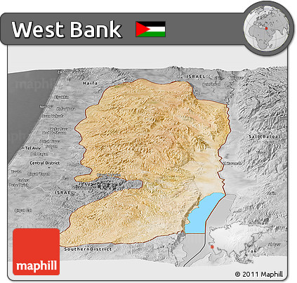 Satellite Panoramic Map of West Bank, desaturated