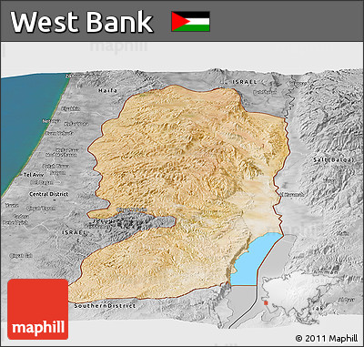Satellite Panoramic Map of West Bank, desaturated, land only