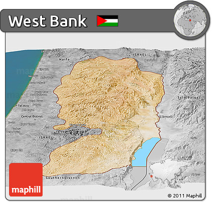 Satellite Panoramic Map of West Bank, desaturated, land only