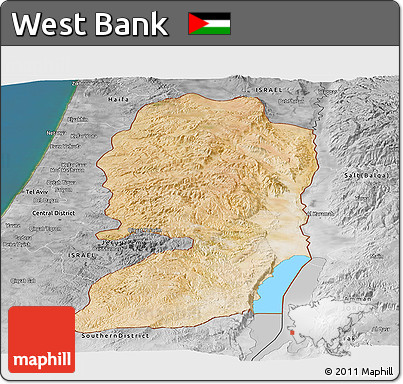 Satellite Panoramic Map of West Bank, desaturated, land only