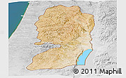 Satellite Panoramic Map of West Bank, lighten, desaturated, land only