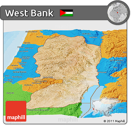 Satellite Panoramic Map of West Bank, political outside