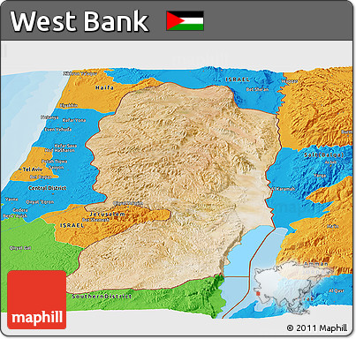 Satellite Panoramic Map of West Bank, political outside