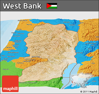 Satellite Panoramic Map of West Bank, political outside