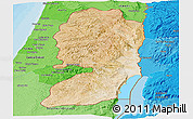 Satellite Panoramic Map of West Bank, political shades outside